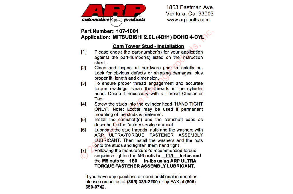 ARP 4B11 Cam Tower Bolt Kit for Evo X (107-1001)