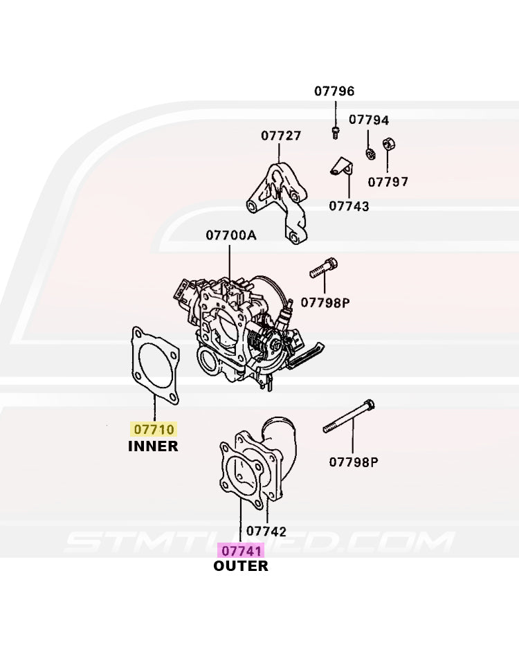 Mitsubishi OEM Throttle Body Gaskets for 1990 1G DSM (MD125822 MD340327)