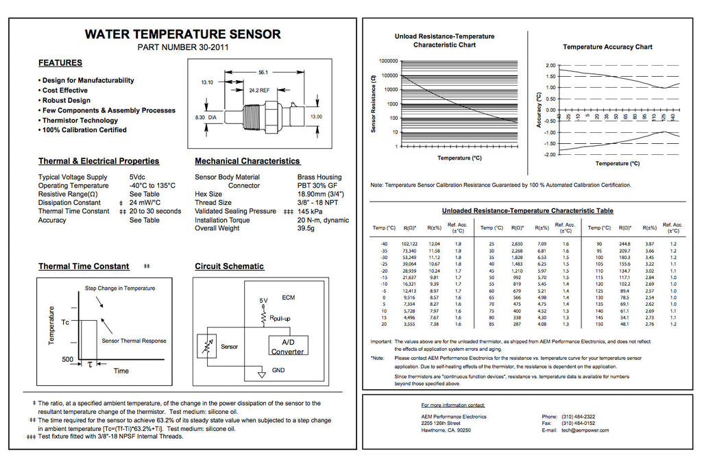 AEM Water Temp Sensor Kit 3/8 NPT (30-2011) *Limited Quantity*