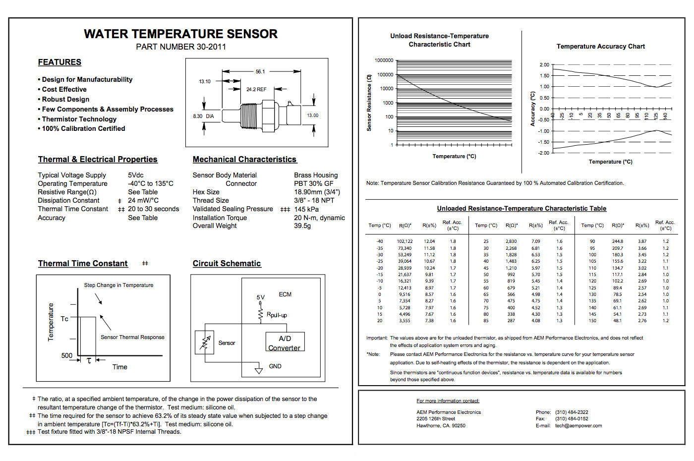 AEM Water Temp Sensor Kit 3/8 NPT (30-2011) *Limited Quantity*