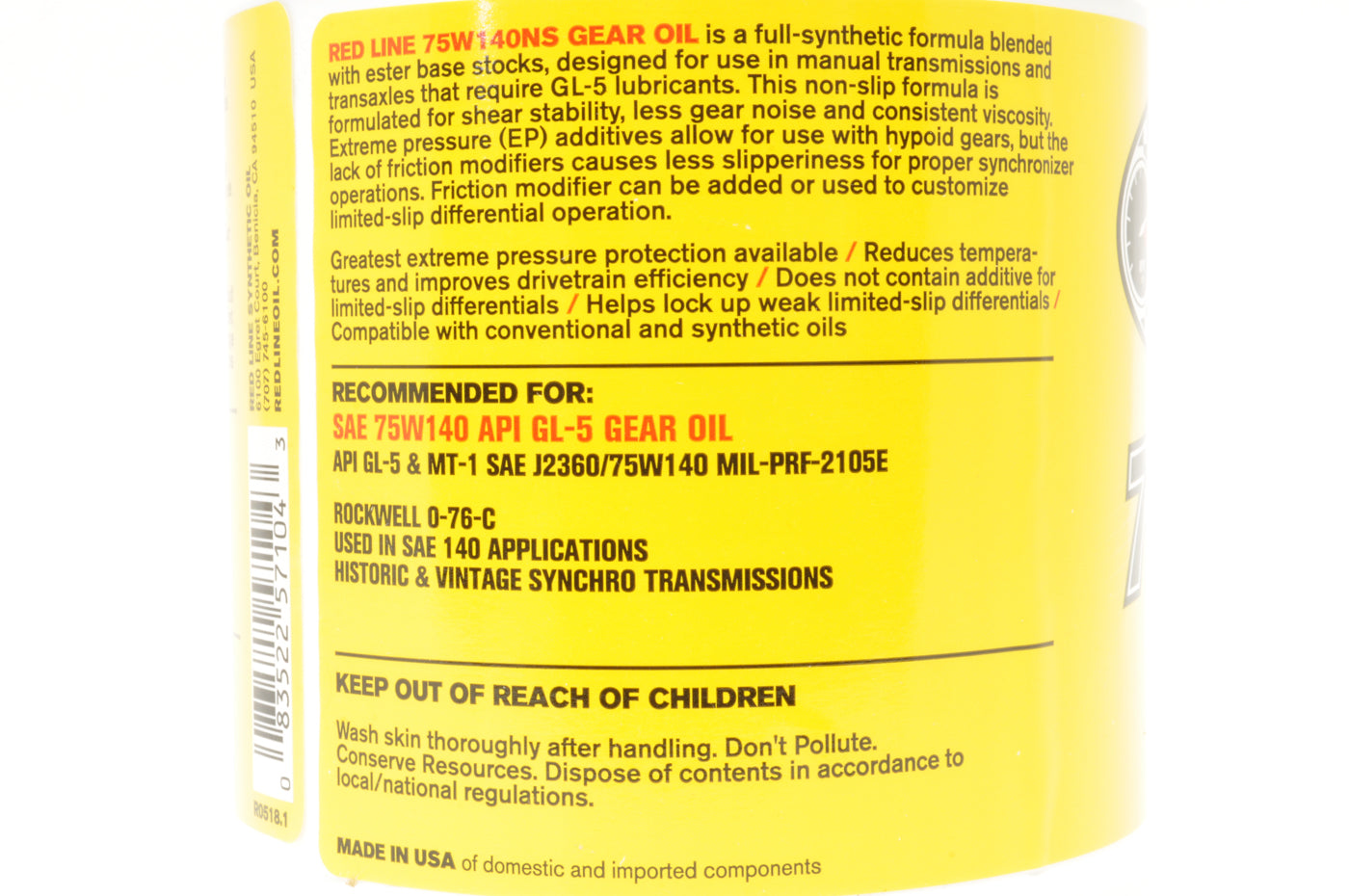 Red Line 75W140NS GL-5 Gear Oil (57104-1)