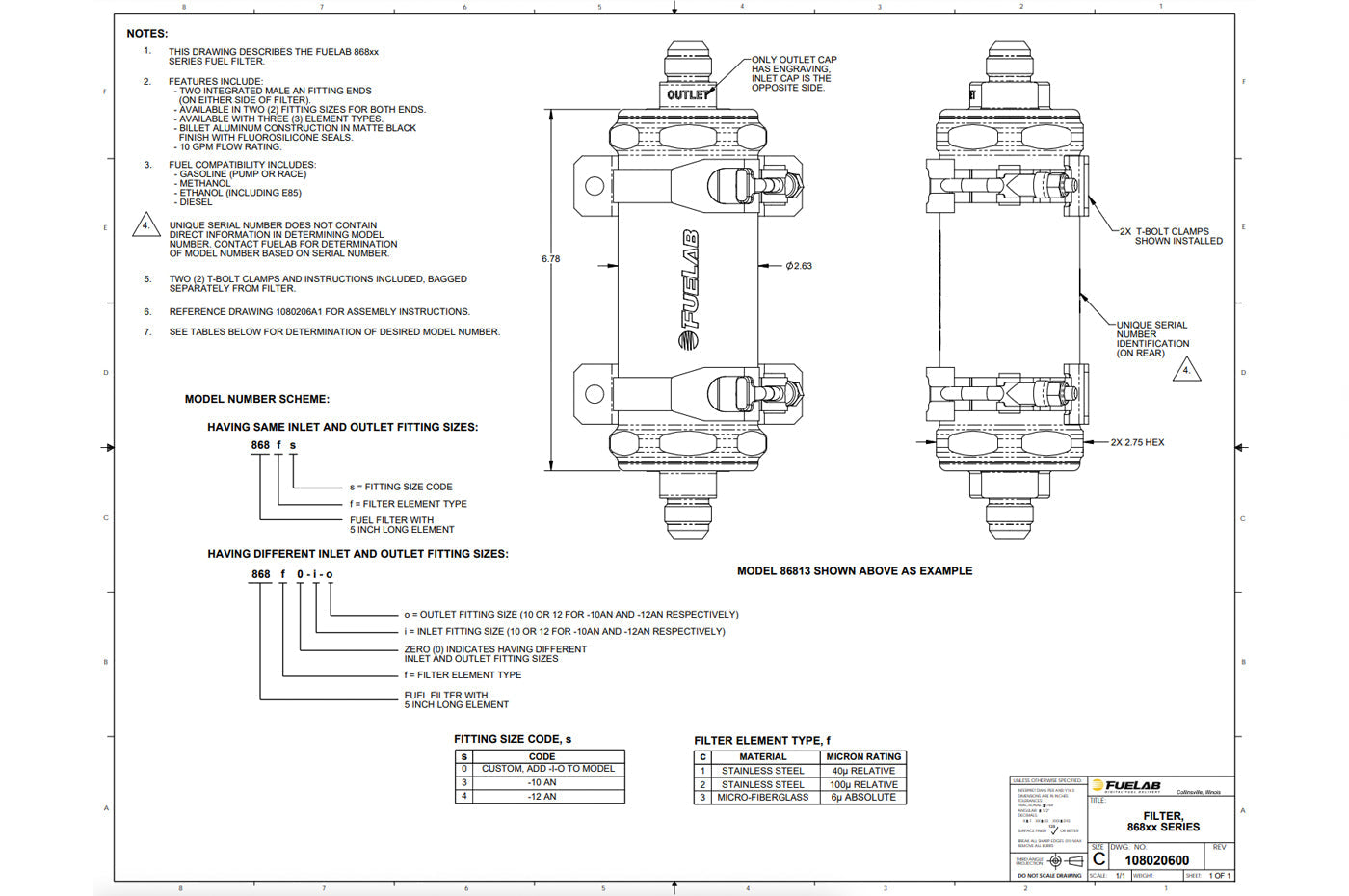 Fuelab 868 Pro Series In-Line Fuel Pre-Filter (6" Long)