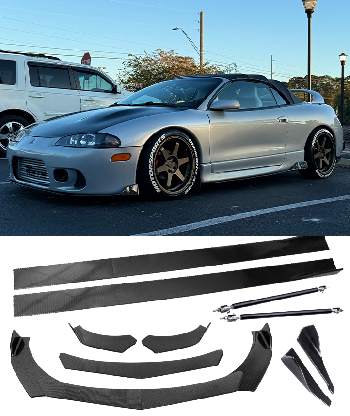 Front Bumper Lip Splitter Spoiler Rear Lip Strut Rod Support For Mitsubishi Eclipse 2g