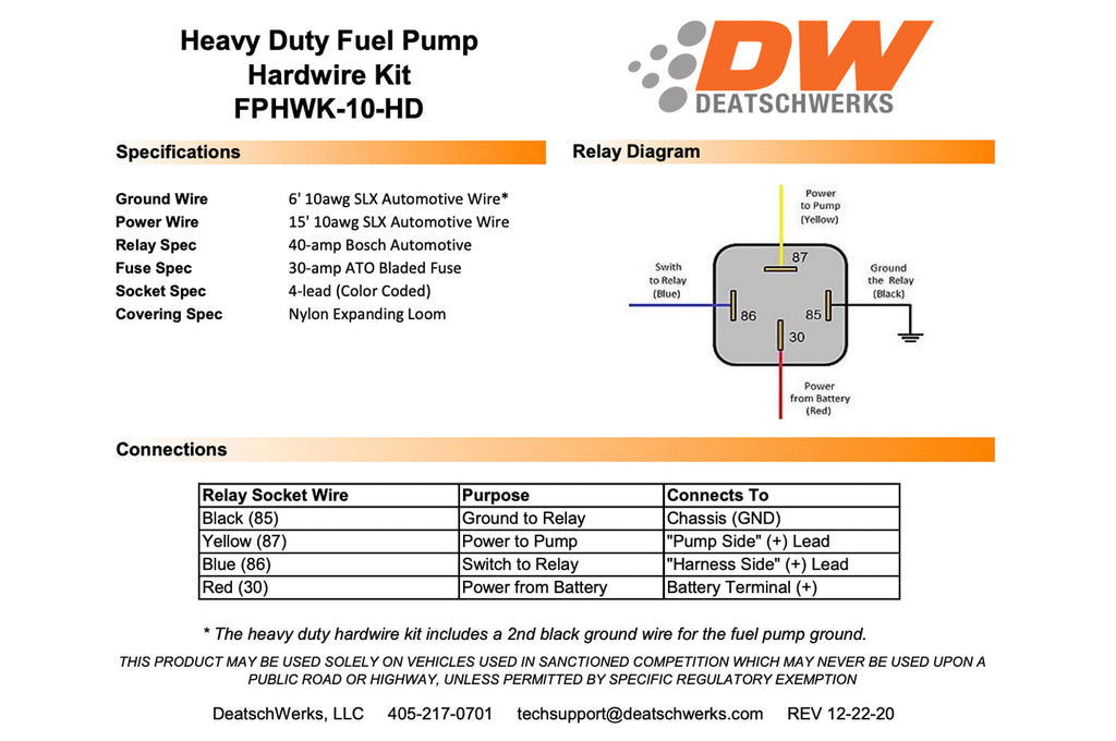 DeatschWerks Fuel Pump to Battery Hardwire Kit (FPHWK-10-HD)