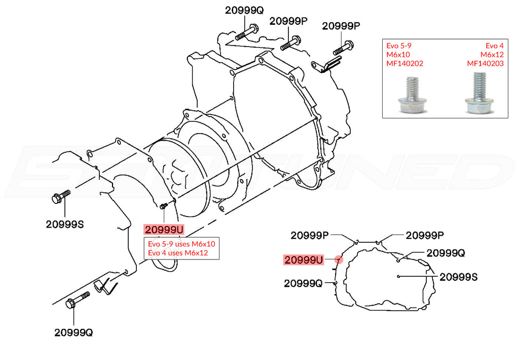 Mitsubishi OEM Bolt for Evo 5-9 Trans to Engine Evo X Oil Pan & Main Seal (MF140202)