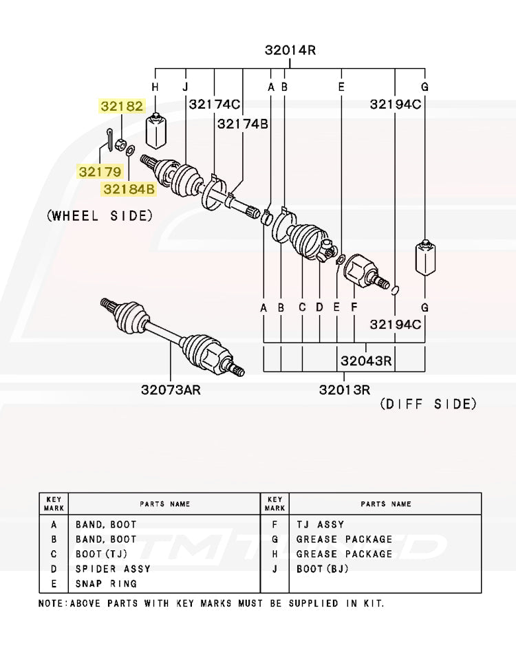 Mitsubishi OEM Front Axle Nut Kit for Evo 1-9 DSM 3S (AXNT)