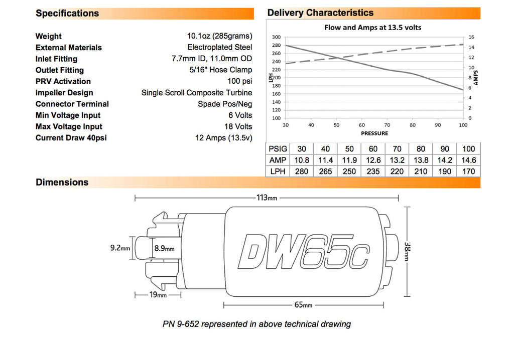 DeatschWerks DW65c 265LPH Fuel Pump & Install Kit