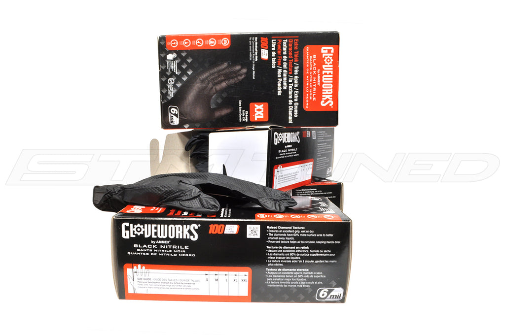 Gloveworks Black Nitrile Diamond Textured Shop Gloves (Box of 100)