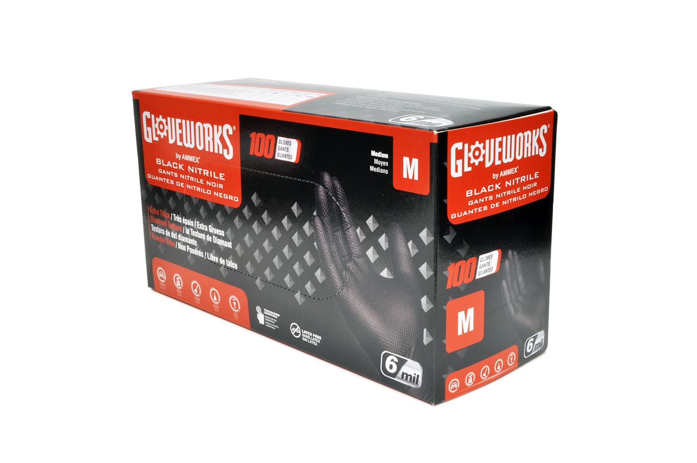 Gloveworks Black Nitrile Diamond Textured Shop Gloves (Box of 100)