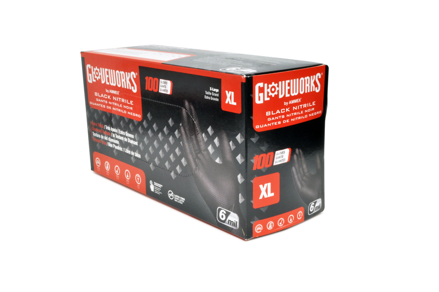 Gloveworks Black Nitrile Diamond Textured Shop Gloves (Box of 100)