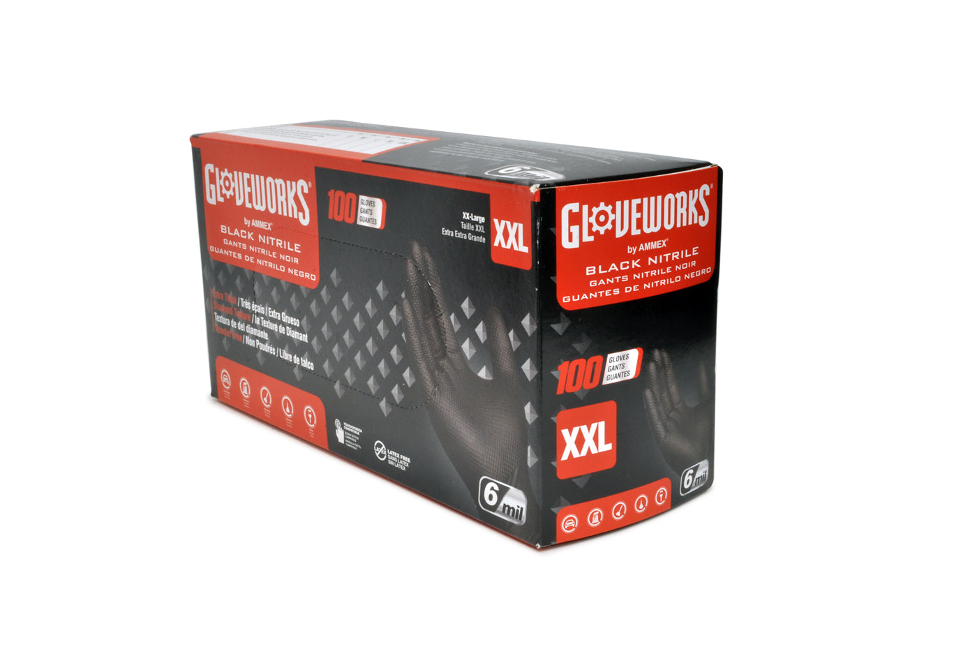 Gloveworks Black Nitrile Diamond Textured Shop Gloves (Box of 100)
