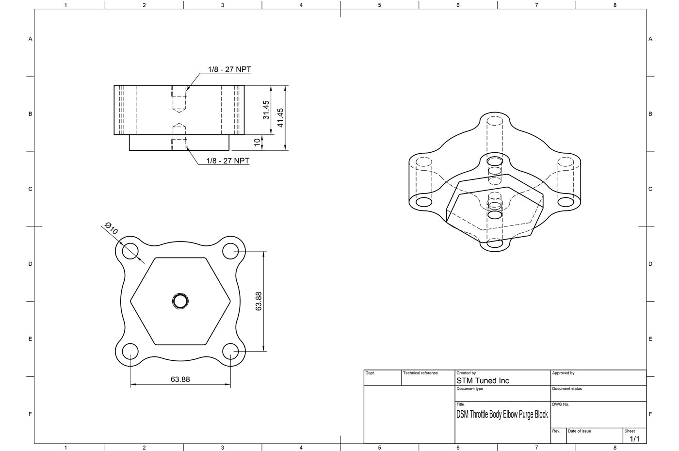 STM Billet Welding Purge Block for DSM Throttle Body Flange
