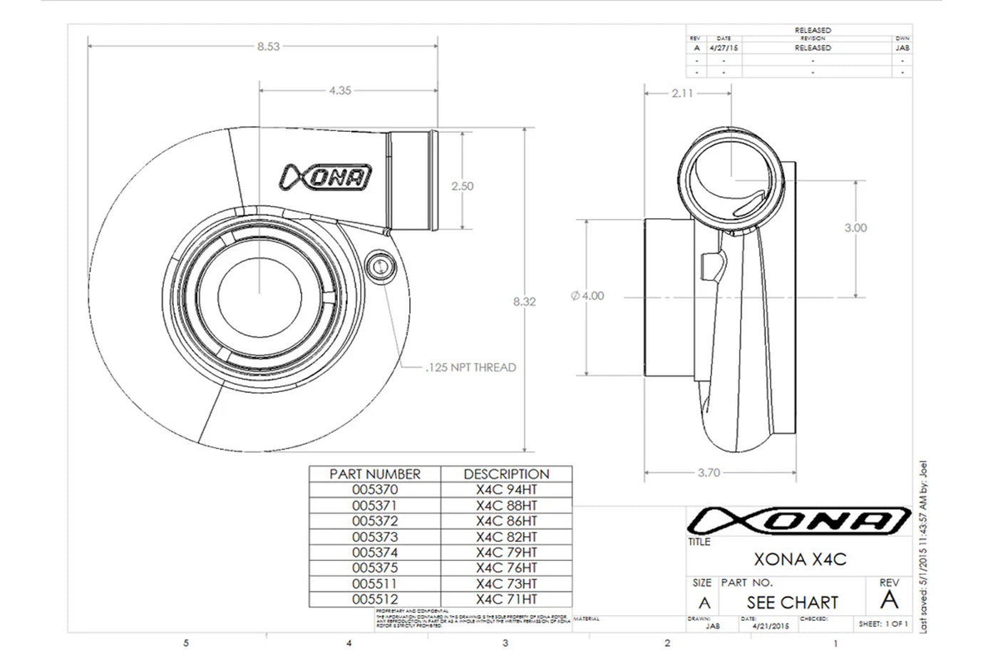Xona X2B Standard Rotation Turbo 750-1200HP (XRE7169S)